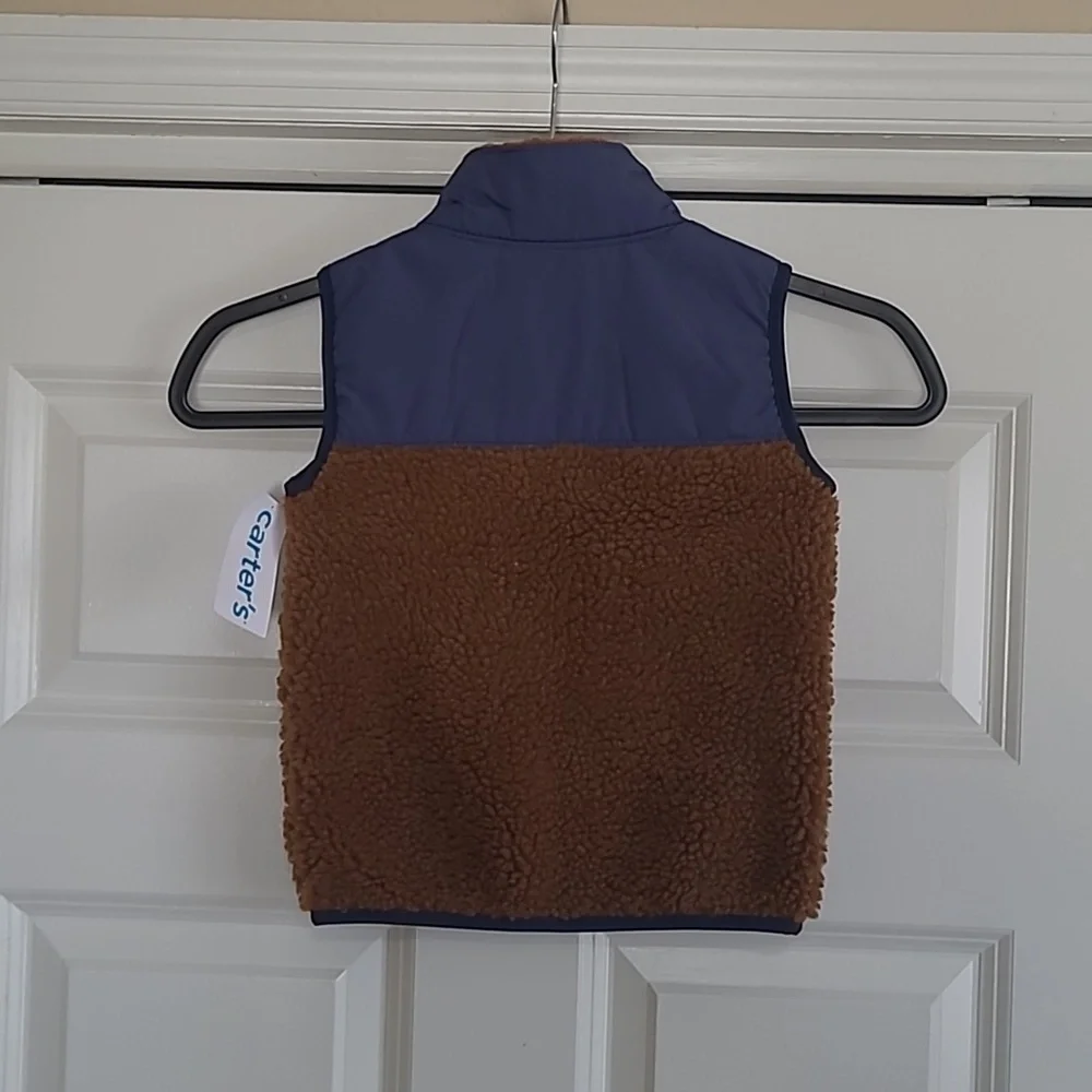 Carters Blue & Brown Soft-Shell & Faux-Sherpa Vest - Size 3T